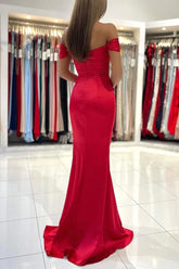 Satin Mermaid Off-the-Shoulder Long Prom Dresses, Evening Dresses